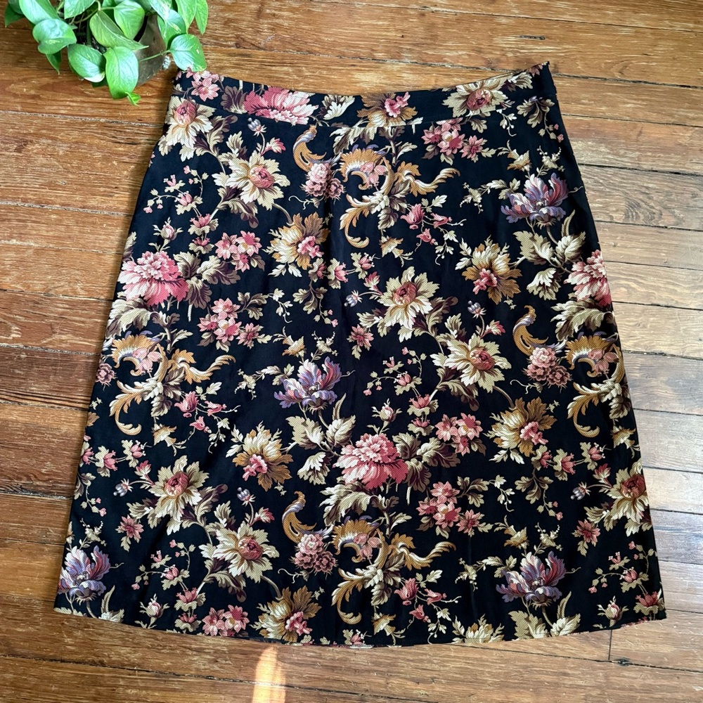 Vintage 90s Moody Floral Black Midi Skirt Womens 3X - Picture 5 of 5